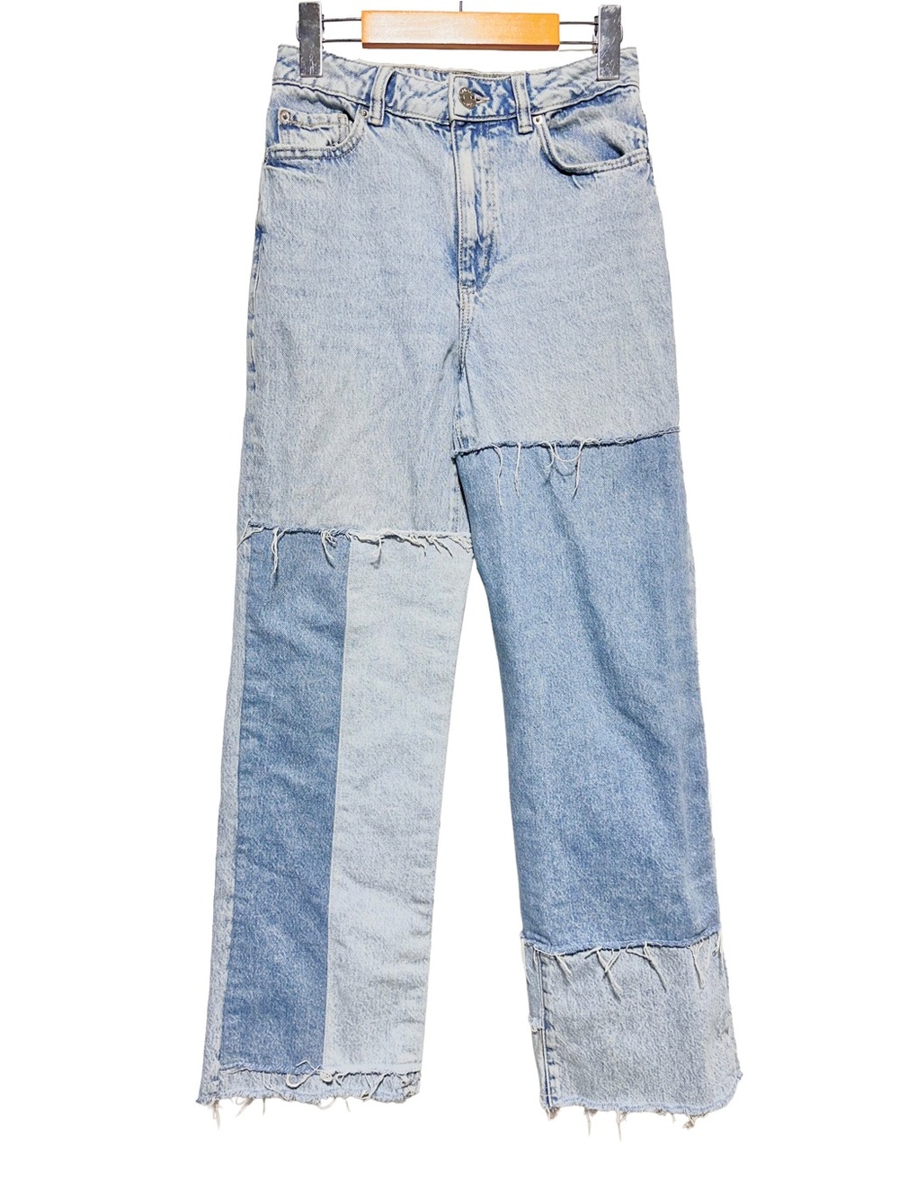 Garage Denim Patchwork Wide Leg Jeans Raw Hem Y2K Grunge 26